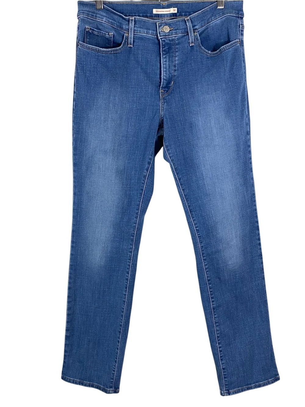 Levis Womens 314 Shaping Straight Leg Jeans 32 Medium Blue Wash Stretch Denim